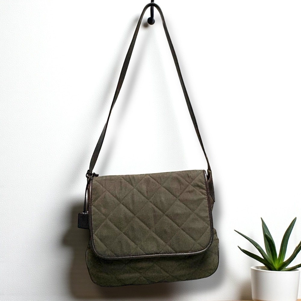 Quilted Olive Green Lauren Ralph Lauren Crossbody‎ Bag Leather Trim